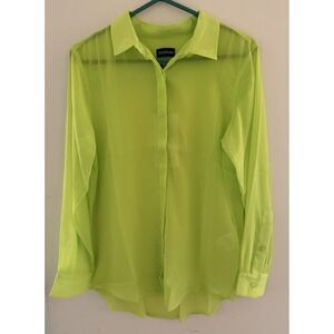 NWT Wildfang Empower Sheer Neon Green Long Sleeve Shirt XS Chartreuse 19" PtoP